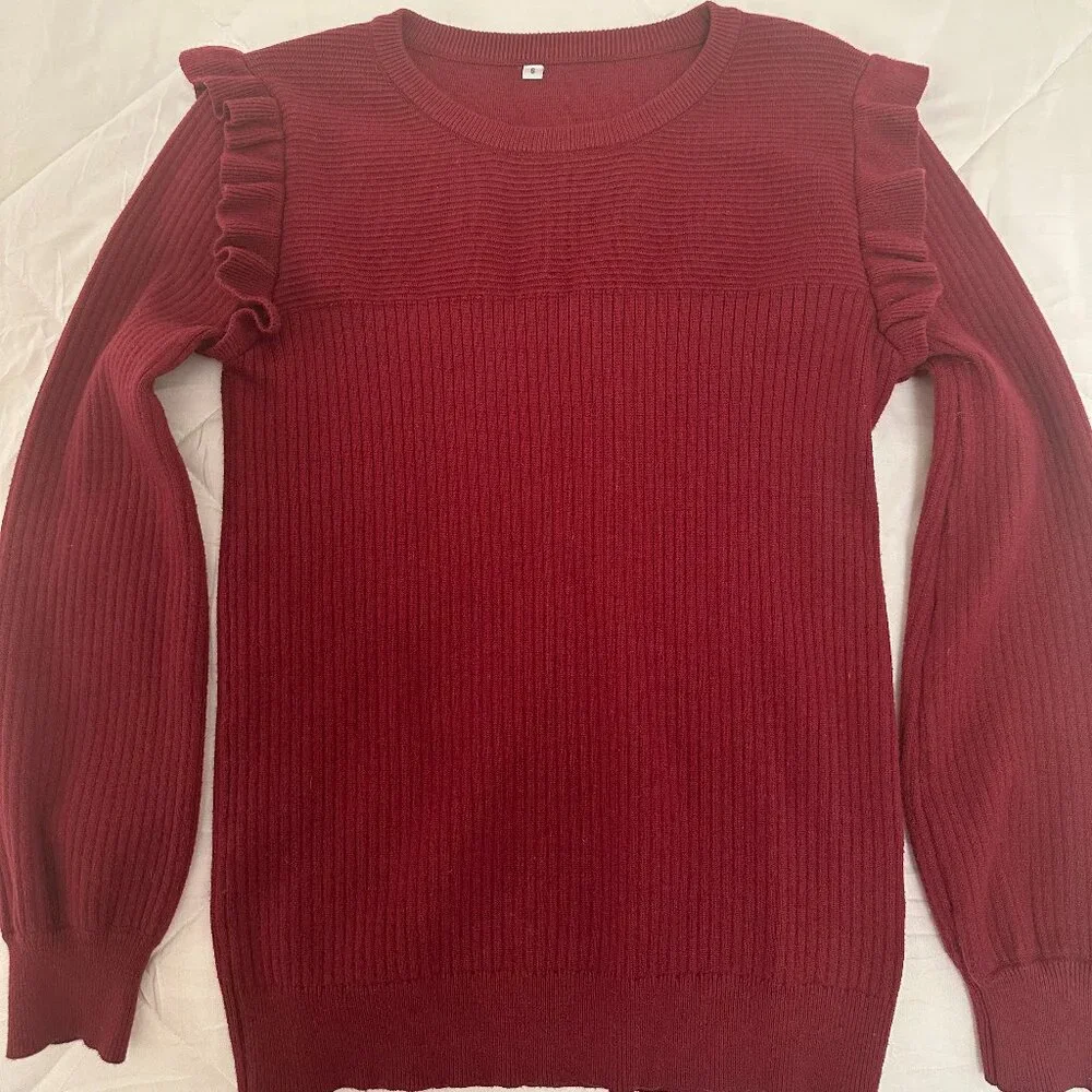 Red Ruffle and Rib Sweater - Picture 1 of 3